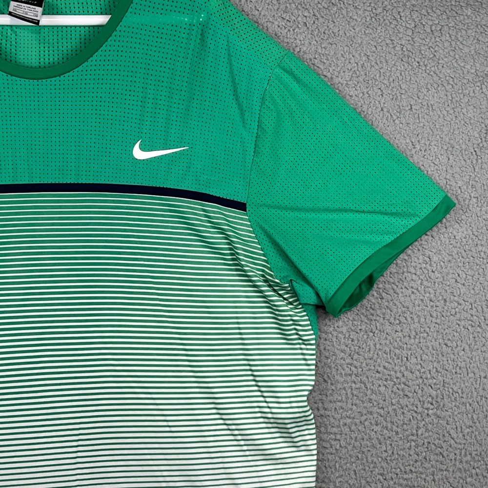 Nike Court Mens Green Striped Mesh Back Challenger Tennis T-Shirt XXL 728953-319 - Picture 3 of 16